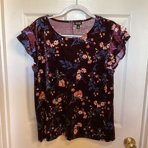 a.n.a Women's Velvet Floral Blouse - Purple and Blue